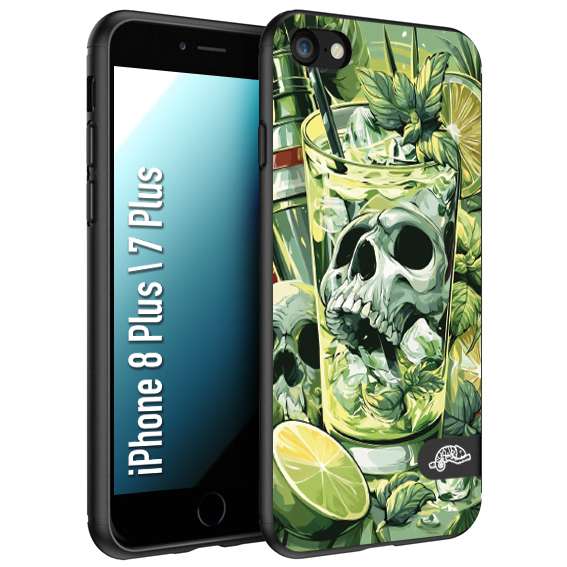 CUSTOMIZZA - Custodia cover nera morbida in tpu compatibile per iPhone 7 PLUS - 8 plus Mojito cocktail teschio illustrazione drink lime menta ghiacci tropicale street art