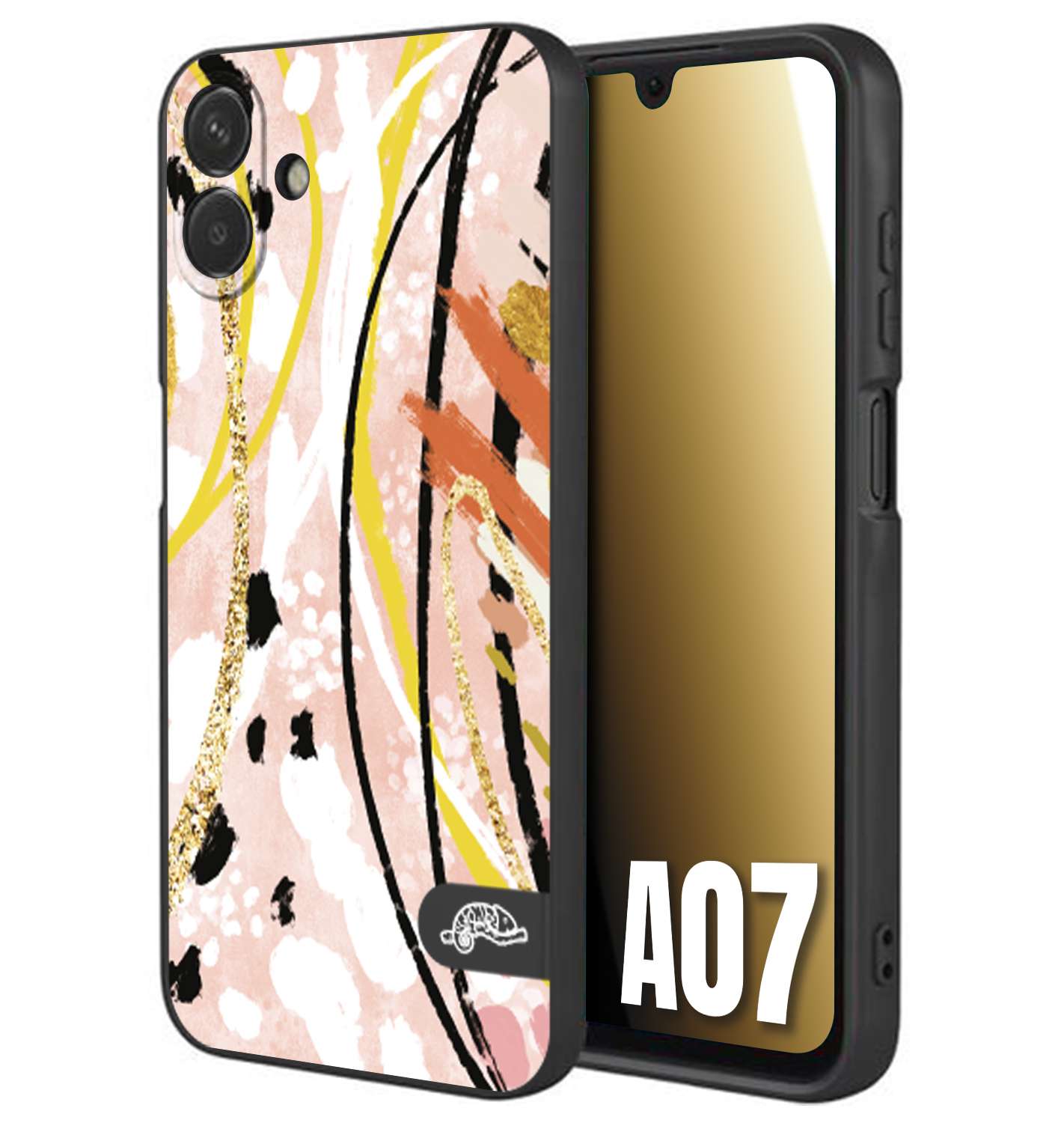 CUSTOMIZZA - Custodia cover nera morbida in tpu compatibile per Samsung A07 fiori astratti donna zebrato leopardato fantasia dorata gialla rosa colorata