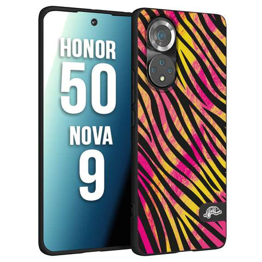 CUSTOMIZZA - Custodia cover nera morbida in tpu compatibile per Huawei Nova 9 - Honor 50 zebrata maculata a rilievo soft touch donna fucsia gialla