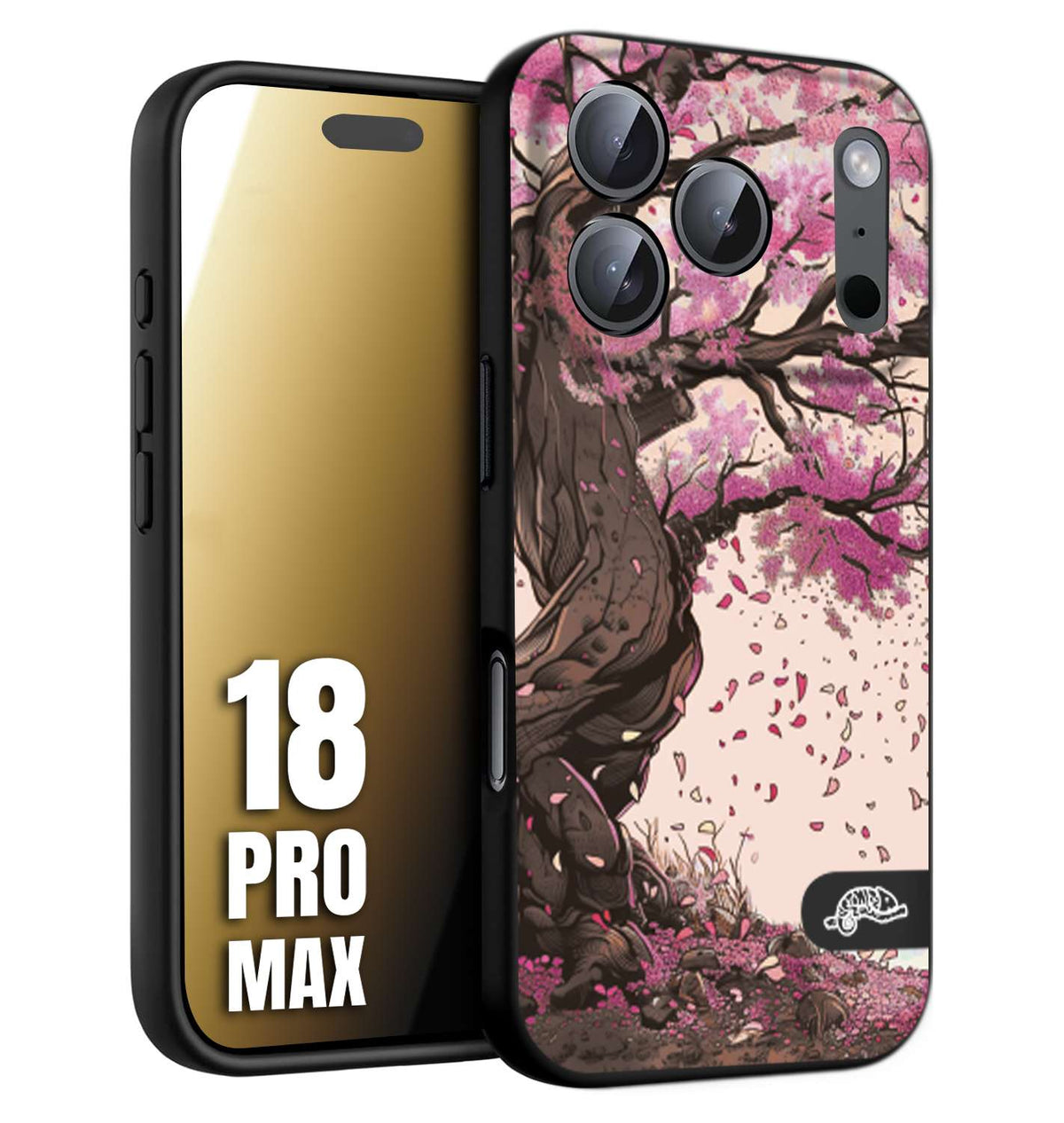 CUSTOMIZZA - Custodia cover nera morbida in tpu compatibile per iPhone 18 PRO MAX giapponese colori morbidi fiori di ciliegio rosa disegnata