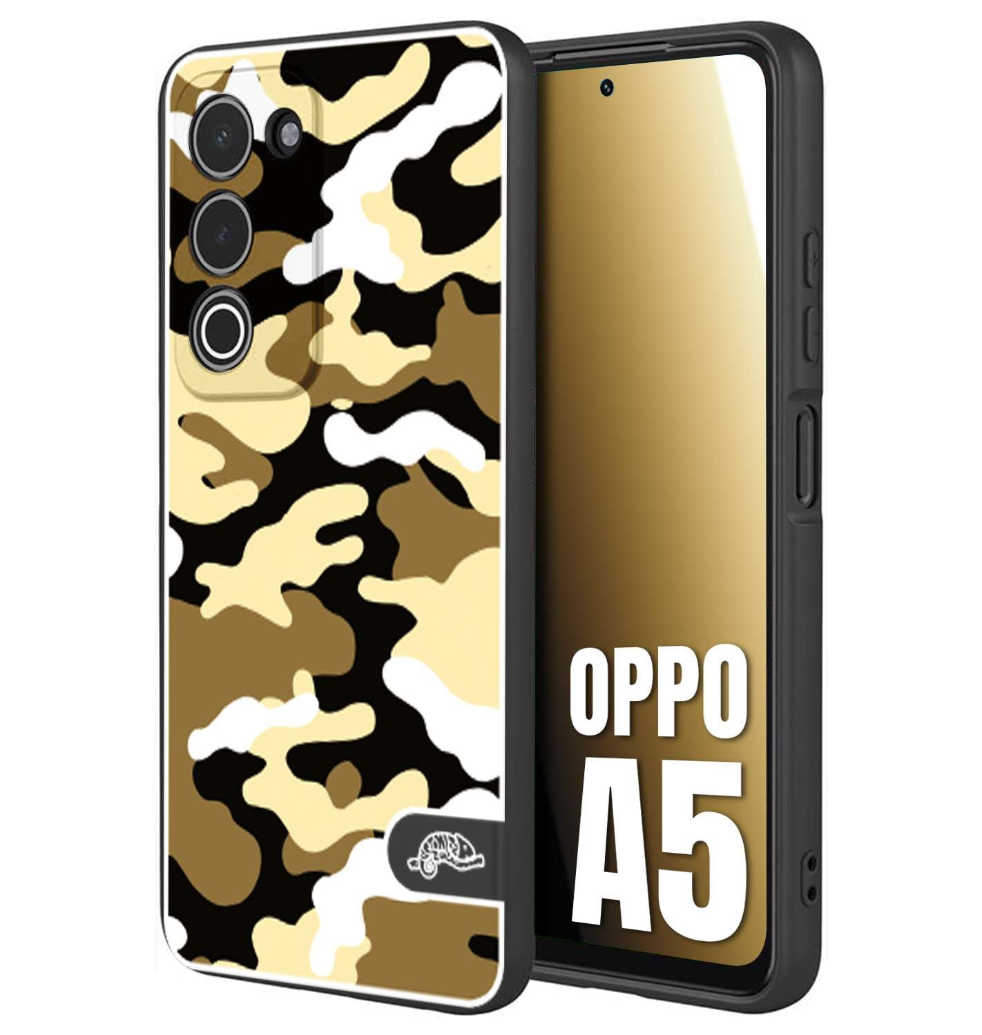 CUSTOMIZZA - Custodia cover nera morbida in tpu compatibile per Oppo A5 camouflage mimetico militare giallo desert brown