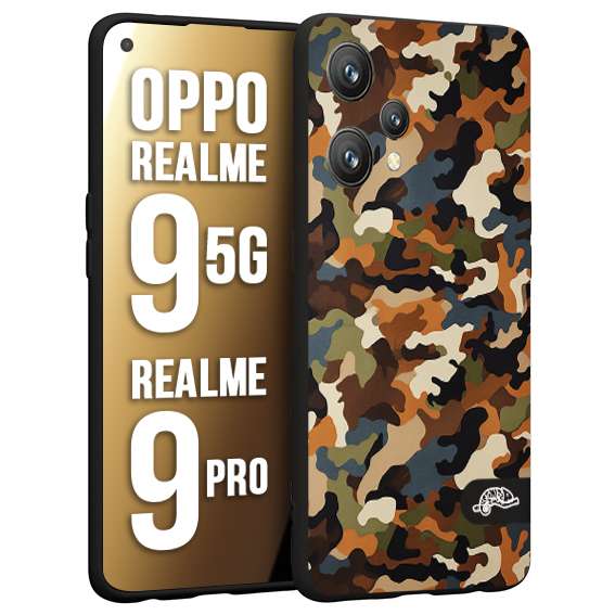 CUSTOMIZZA - Custodia cover nera morbida in tpu compatibile per Oppo Realme 9 5G - 9 PRO camouflage mimetico militare moderno blu marrone beige
