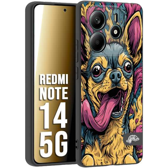 CUSTOMIZZA - Custodia cover nera morbida in tpu compatibile per Xiaomi Redmi Note 14 5G Chihuahua illustrazione cane pop art cane street art cartone animato