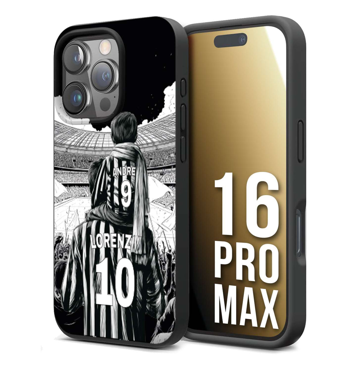 CUSTOMIZZA - Custodia cover nera morbida in tpu compatibile per iPhone 16 PRO MAX personalizzata calcio football nome e numero calciatori bianconeri bianca e nera