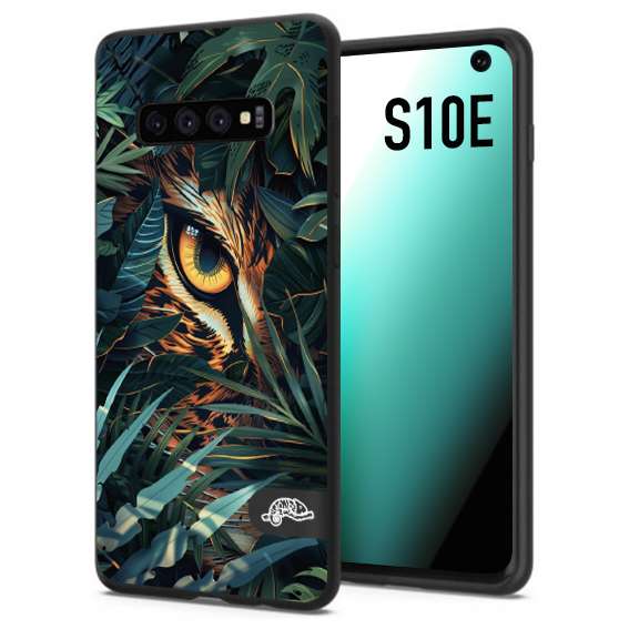 CUSTOMIZZA - Custodia cover nera morbida in tpu compatibile per Samsung S10E animali color giungla tropicale occhio di giaguaro felino disegnato