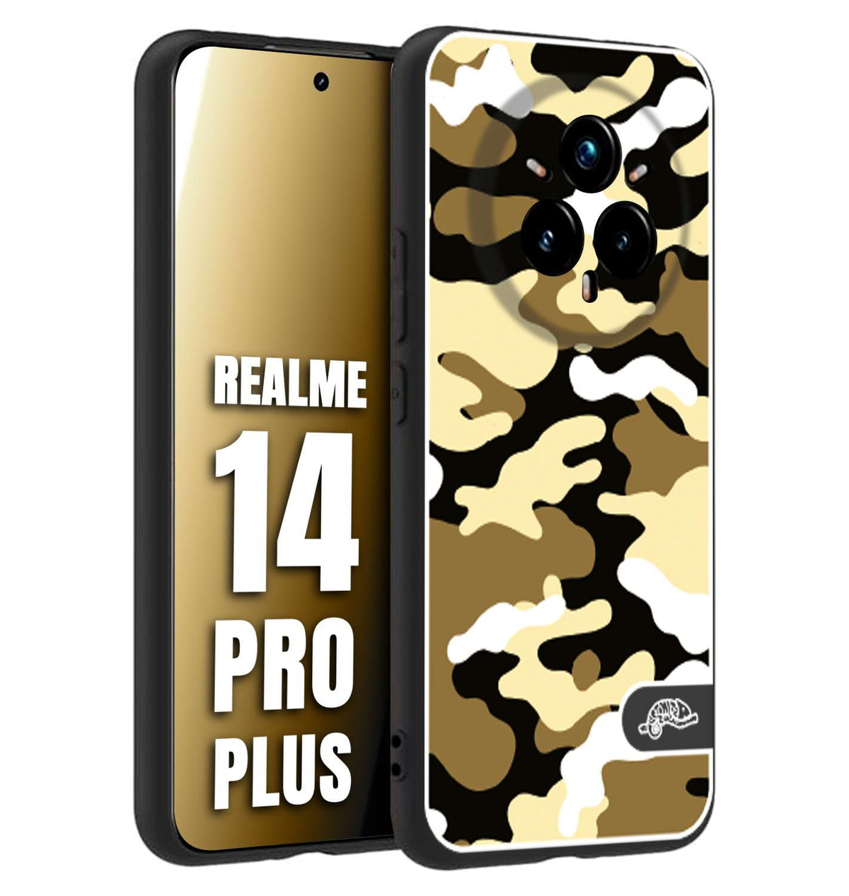 CUSTOMIZZA - Custodia cover nera morbida in tpu compatibile per Realme 14 PRO PLUS camouflage mimetico militare giallo desert brown