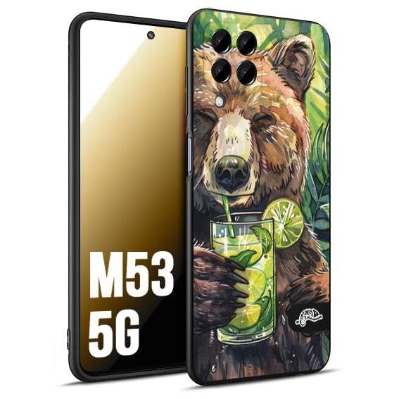 CUSTOMIZZA - Custodia cover nera morbida in tpu compatibile per Samsung M53 5G estate disegnata cocktails animali simpatici orso bear negroni