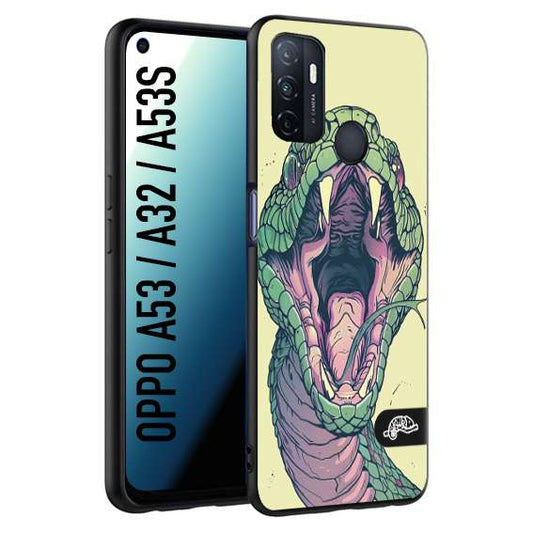 CUSTOMIZZA - Custodia cover nera morbida in tpu compatibile per Oppo A53 - A32 - A53S snake yellow green serpente tatuaggio tattoo disegnato a mano