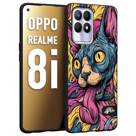 CUSTOMIZZA - Custodia cover nera morbida in tpu compatibile per Realme 8i Sphynx Colorato Pop Art Psichedelico Gatto Blu Rosa Giallo Artistica Fantasy