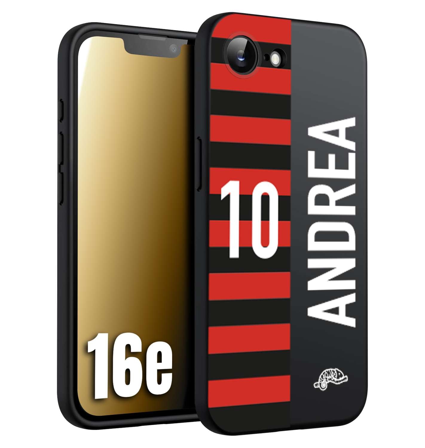 CUSTOMIZZA - Custodia cover nera morbida in tpu compatibile per iPhone 16E personalizzata calcio football nome e numero calciatori rossonera
