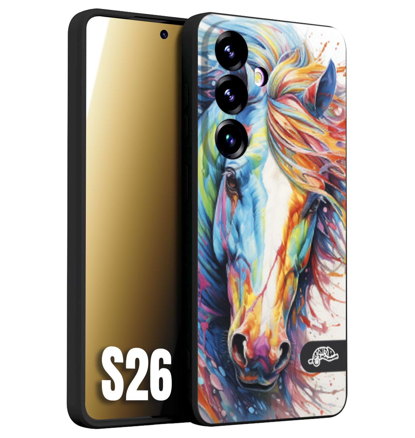 CUSTOMIZZA - Custodia cover nera morbida in tpu compatibile per Samsung S26 animali color cavallo horse viso colori vibranti disegnato schizzo