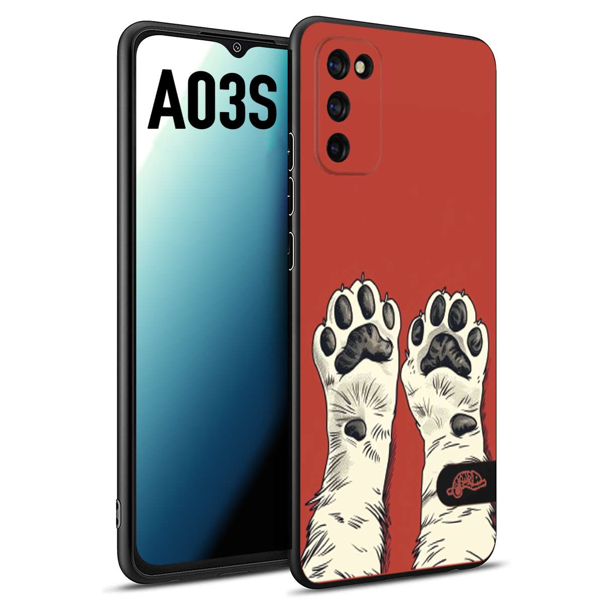CUSTOMIZZA - Custodia cover nera morbida in tpu compatibile per Samsung A03S zampe di gatto cat paws rossa red disegnata fumetto cartoon