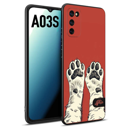 CUSTOMIZZA - Custodia cover nera morbida in tpu compatibile per Samsung A03S zampe di gatto cat paws rossa red disegnata fumetto cartoon