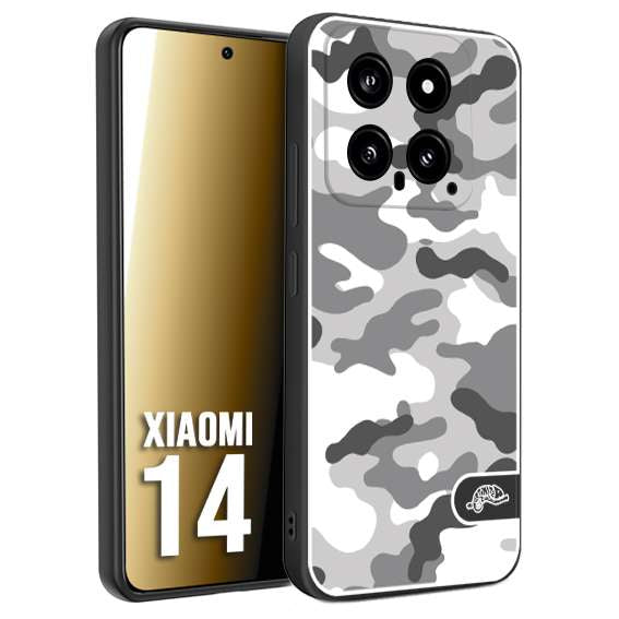 CUSTOMIZZA - Custodia cover nera morbida in tpu compatibile per Xiaomi 14 camouflage mimetico militare bianco white