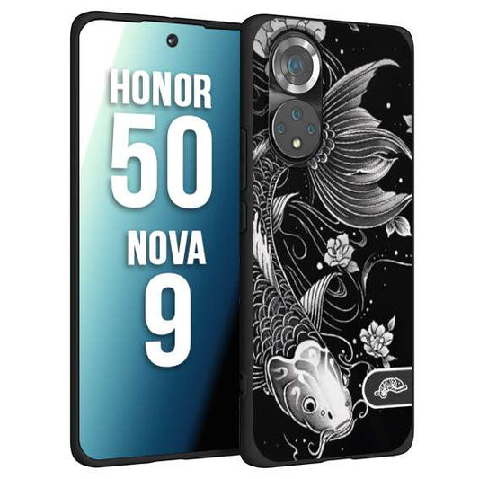 CUSTOMIZZA - Custodia cover nera morbida in tpu compatibile per Huawei Nova 9 - Honor 50 carpa koi black and white bianco a rilievo disegnato tattoo tatuaggio