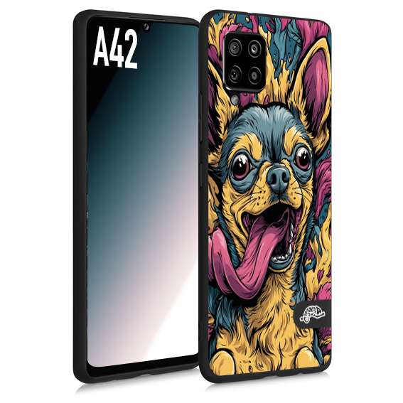 CUSTOMIZZA - Custodia cover nera morbida in tpu compatibile per Samsung A42 Chihuahua illustrazione cane pop art cane street art cartone animato