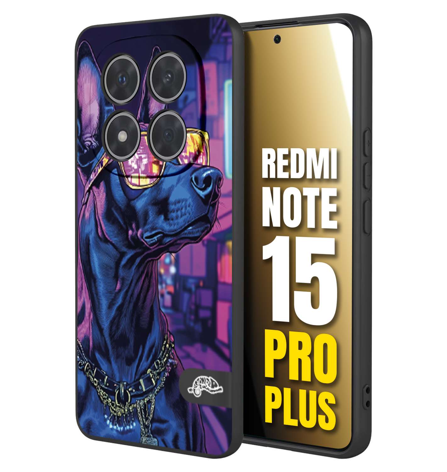 CUSTOMIZZA - Custodia cover nera morbida in tpu compatibile per Xiaomi Redmi Note 15 PRO PLUS animali cyberpunk dobermann cane street dog fucsia blu night