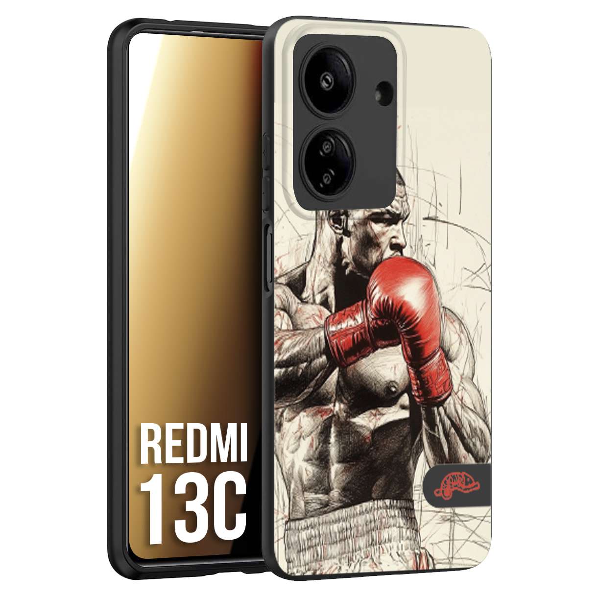 CUSTOMIZZA - Custodia cover nera morbida in tpu compatibile per Xiaomi Redmi 13C pugilato pugili disegno tattoo guantoni box sport ring