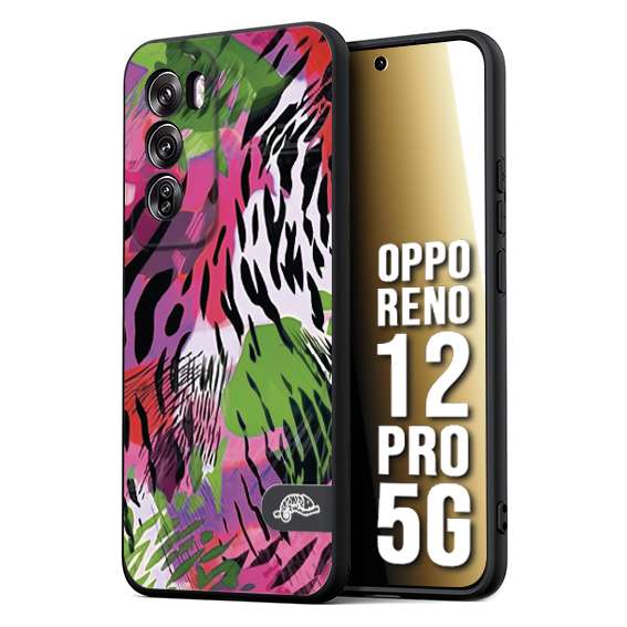 CUSTOMIZZA - Custodia cover nera morbida in tpu compatibile per Oppo Reno 12 PRO 5G leopardato tigrato tiger colorata summer color verde fucsia