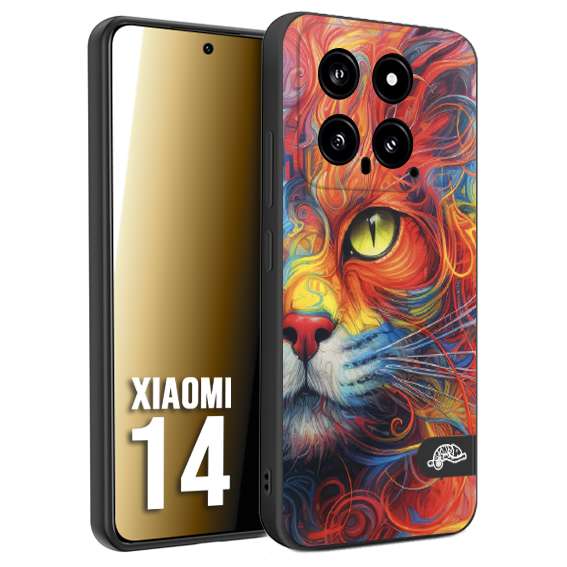 CUSTOMIZZA - Custodia cover nera morbida in tpu compatibile per Xiaomi 14 animali color cat gatto viso colori vibranti disegnato schizzo