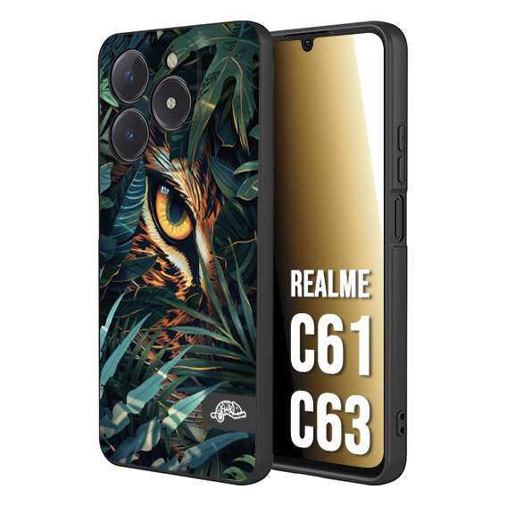 CUSTOMIZZA - Custodia cover nera morbida in tpu compatibile per Oppo C61 - C63 animali color giungla tropicale occhio di giaguaro felino disegnato