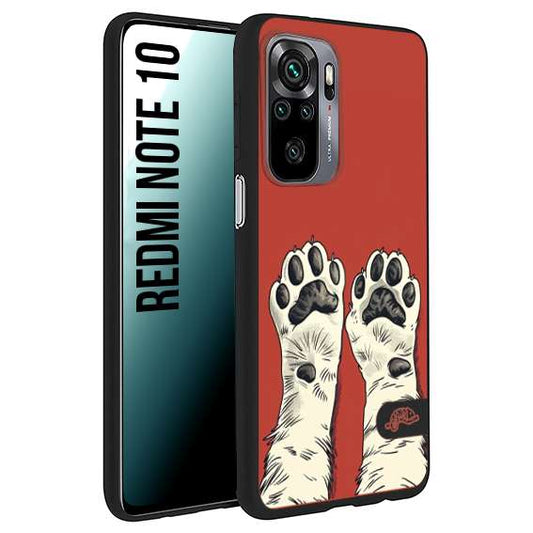 CUSTOMIZZA - Custodia cover nera morbida in tpu compatibile per Xiaomi Redmi Note 10 zampe di gatto cat paws rossa red disegnata fumetto cartoon
