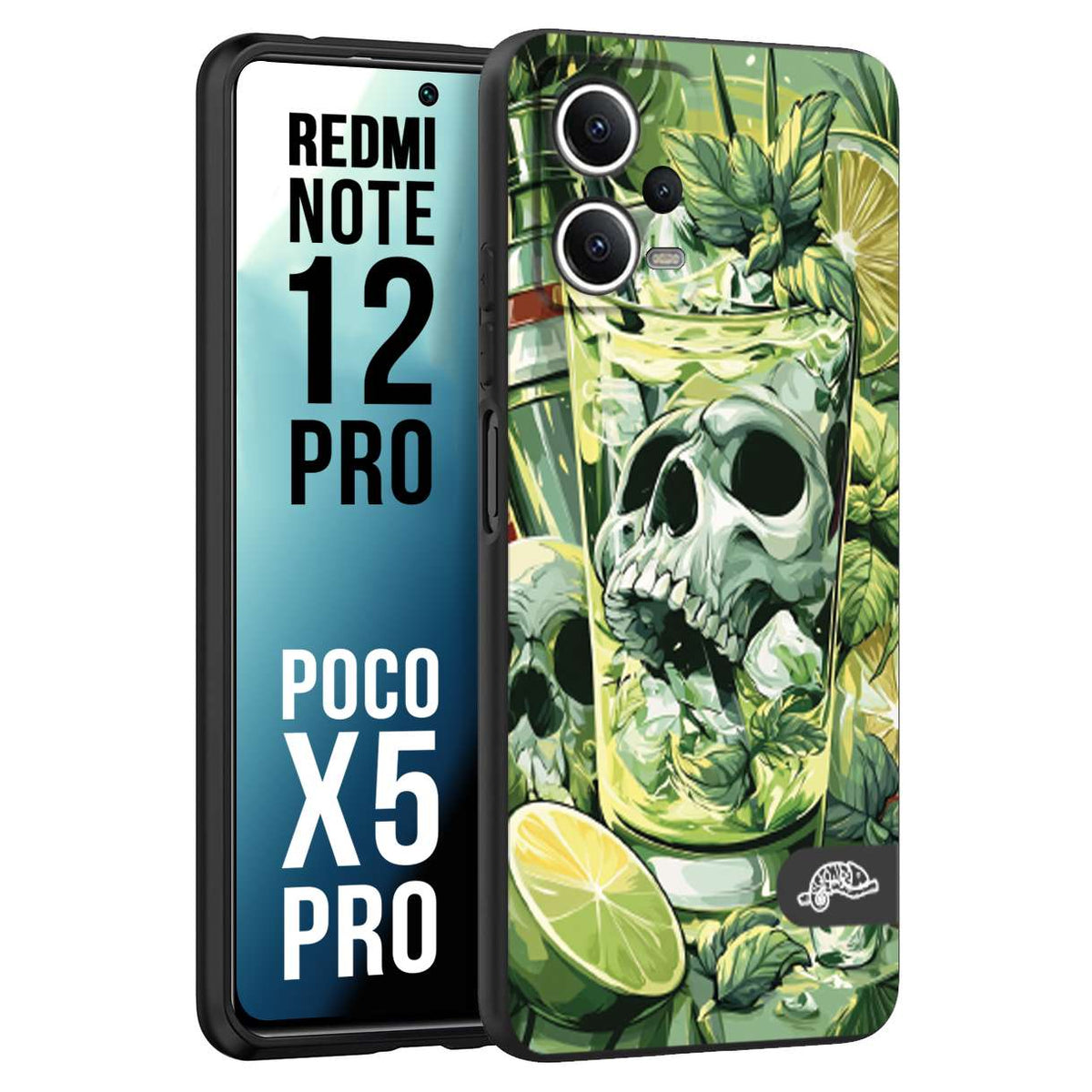 CUSTOMIZZA - Custodia cover nera morbida in tpu compatibile per Xiaomi Redmi Note 12 PRO - POCO X5 PRO Mojito cocktail teschio illustrazione drink lime menta ghiacci tropicale street art