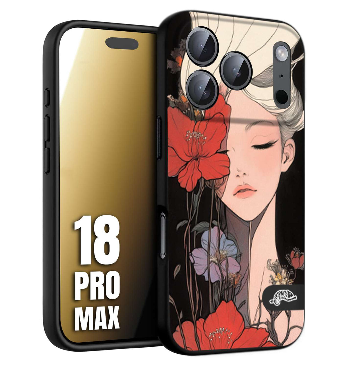 CUSTOMIZZA - Custodia cover nera morbida in tpu compatibile per iPhone 18 PRO MAX woman flower Fantasia Floreale Design Donna e Fiori, Retro Artistico