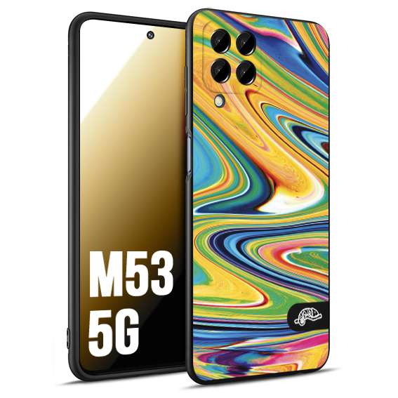 CUSTOMIZZA - Custodia cover nera morbida in tpu compatibile per Samsung M53 5G colorata fantasia vortice marmo arcobaleno gialla verde blu