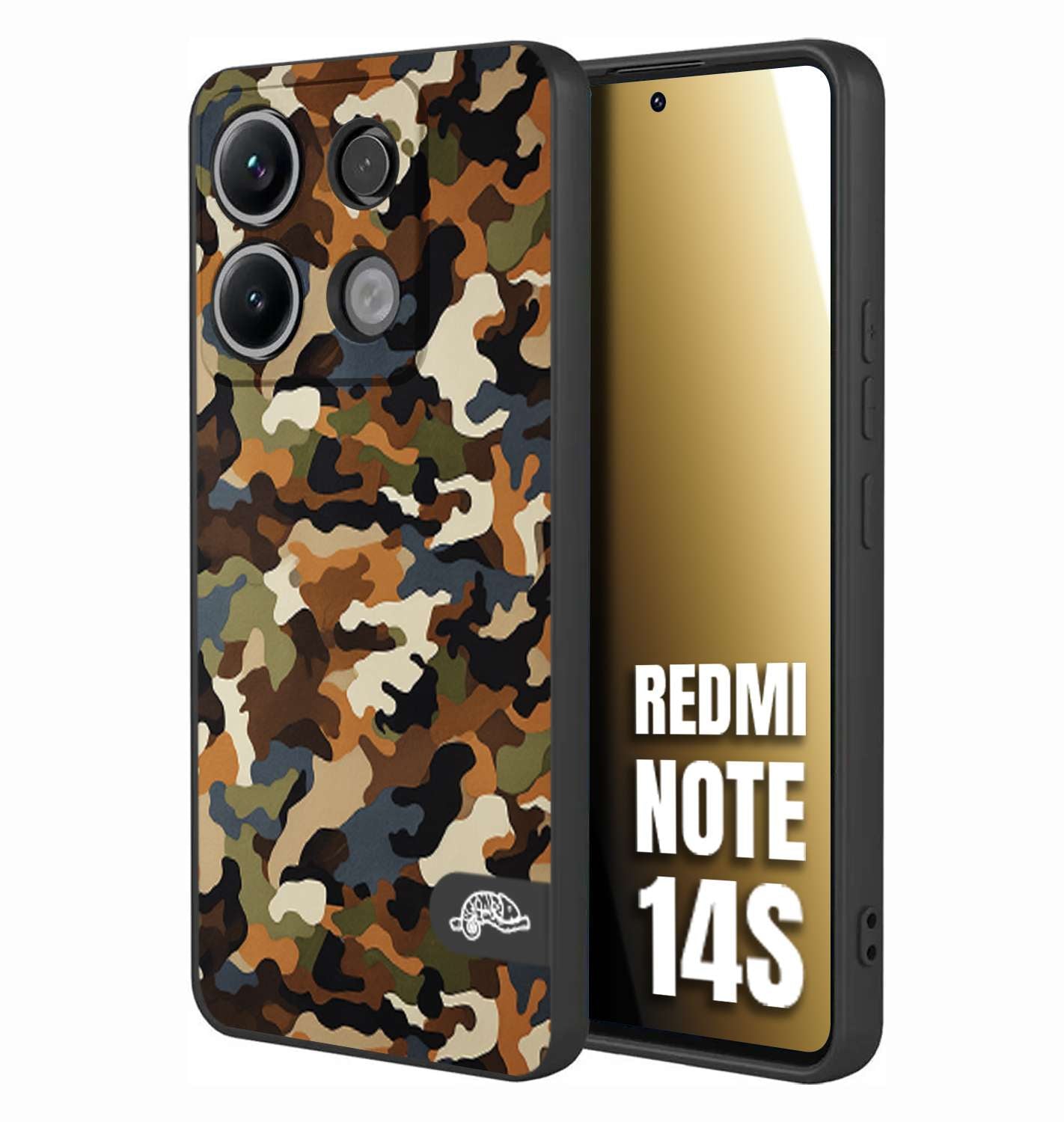 CUSTOMIZZA - Custodia cover nera morbida in tpu compatibile per Xiaomi Redmi Note 14S camouflage mimetico militare moderno blu marrone beige