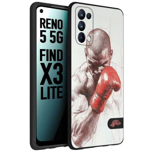 CUSTOMIZZA - Custodia cover nera morbida in tpu compatibile per Oppo Reno 5 5G pugilato pugili disegno tattoo guantoni box sport primo piano