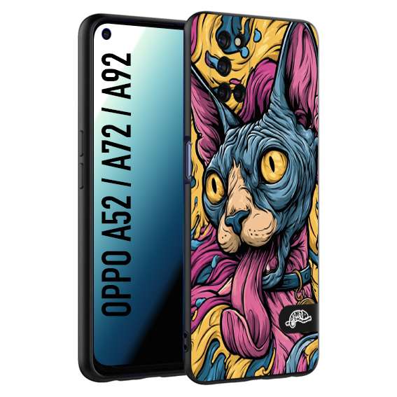 CUSTOMIZZA - Custodia cover nera morbida in tpu compatibile per Oppo A52 - A72 - A92 Sphynx Colorato Pop Art Psichedelico Gatto Blu Rosa Giallo Artistica Fantasy
