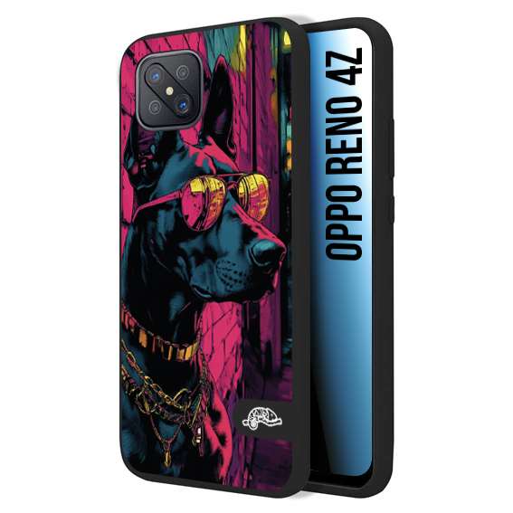 CUSTOMIZZA - Custodia cover nera morbida in tpu compatibile per Oppo Reno 4Z animali cyberpunk dobermann cane street dog fucsia blu