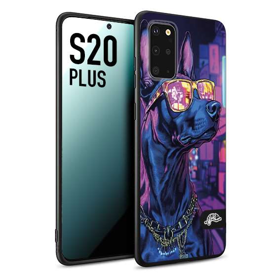 CUSTOMIZZA - Custodia cover nera morbida in tpu compatibile per Samsung S20 PLUS animali cyberpunk dobermann cane street dog fucsia blu night