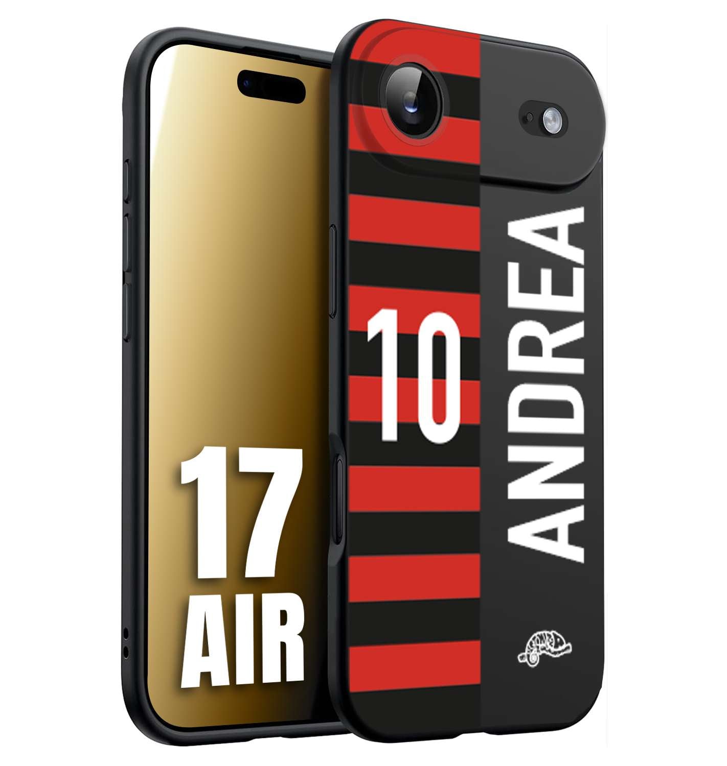 CUSTOMIZZA - Custodia cover nera morbida in tpu compatibile per iPhone 17 AIR personalizzata calcio football nome e numero calciatori rossonera