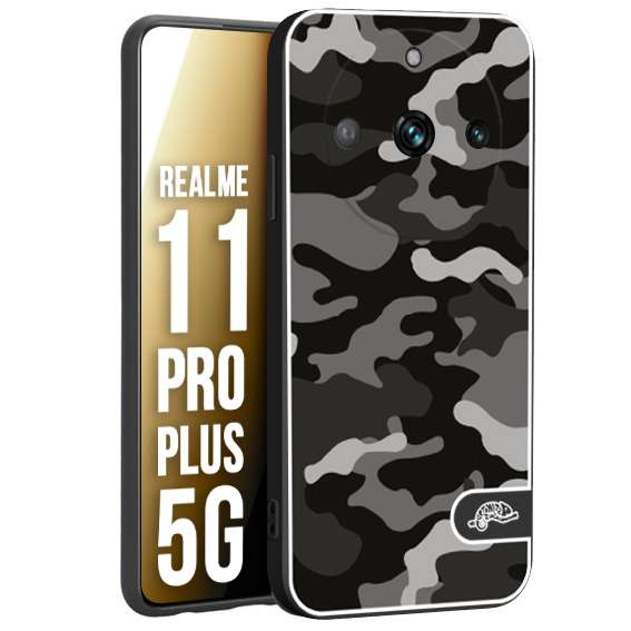 CUSTOMIZZA - Custodia cover nera morbida in tpu compatibile per Realme 11 PRO PLUS 5G camouflage mimetico militare nero black grigio