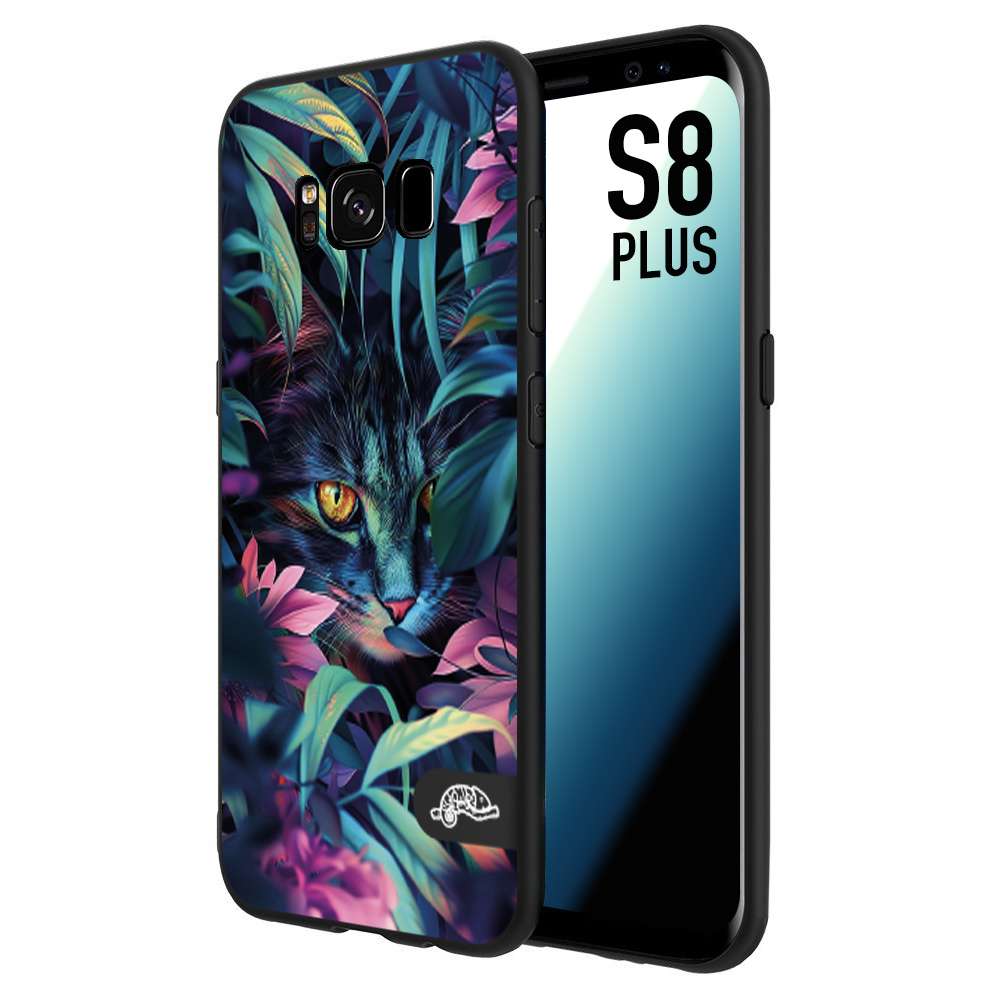 CUSTOMIZZA - Custodia cover nera morbida in tpu compatibile per Samsung S8 PLUS animali color giungla tropicale occhio di gatto colori vibranti disegnato