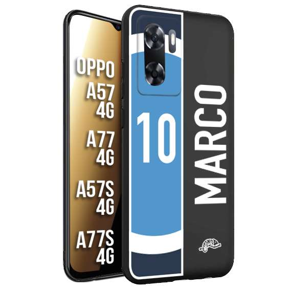 CUSTOMIZZA - Custodia cover nera morbida in tpu compatibile per Oppo A57 - A77 - A57S - A77S (4G) personalizzata calcio football nome e numero calciatori biancoazzurri bianco celesti