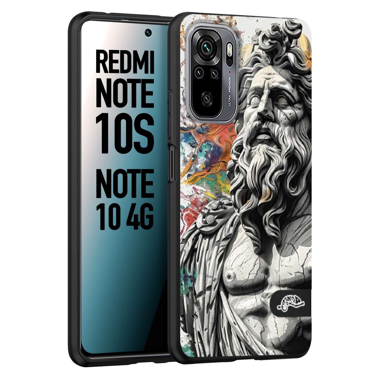 CUSTOMIZZA - Custodia cover nera morbida in tpu compatibile per Xiaomi Redmi Note 10S statua colorata moderna antico tattoo splash color