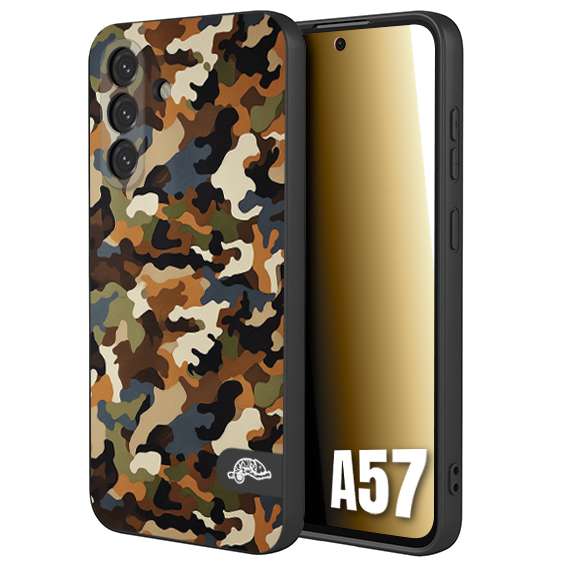 CUSTOMIZZA - Custodia cover nera morbida in tpu compatibile per Samsung A57 camouflage mimetico militare moderno blu marrone beige