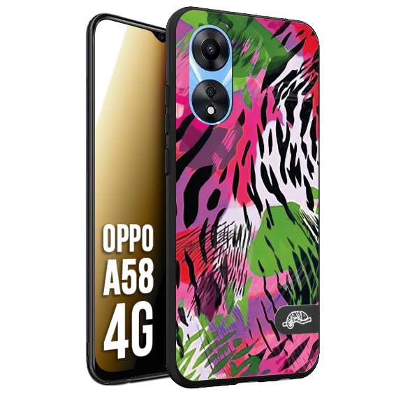CUSTOMIZZA - Custodia cover nera morbida in tpu compatibile per Oppo A58 4G leopardato tigrato tiger colorata summer color verde fucsia