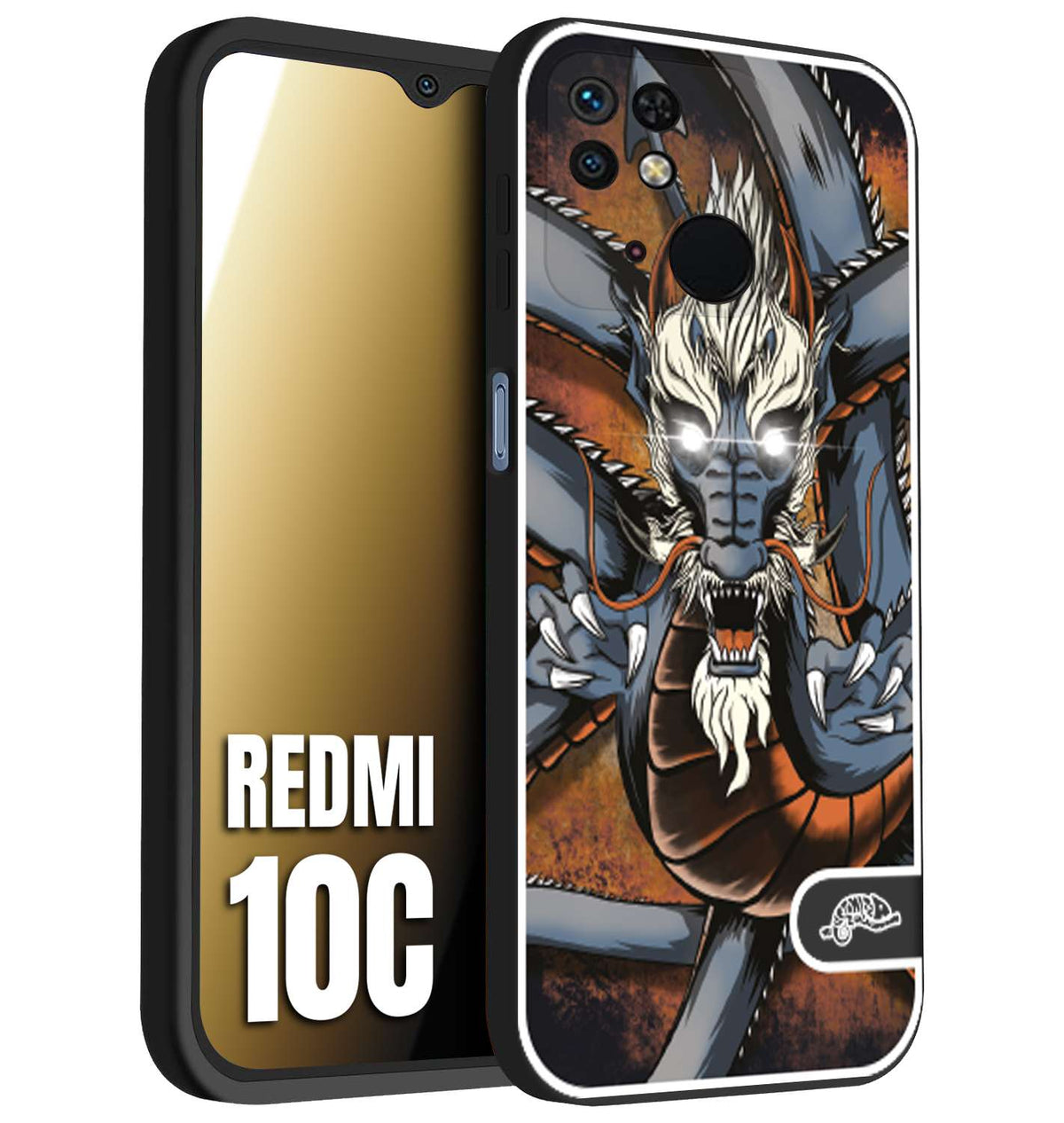 CUSTOMIZZA - Custodia cover nera morbida in tpu compatibile per Xiaomi Redmi 10C drago giapponese tattoo japan dragon