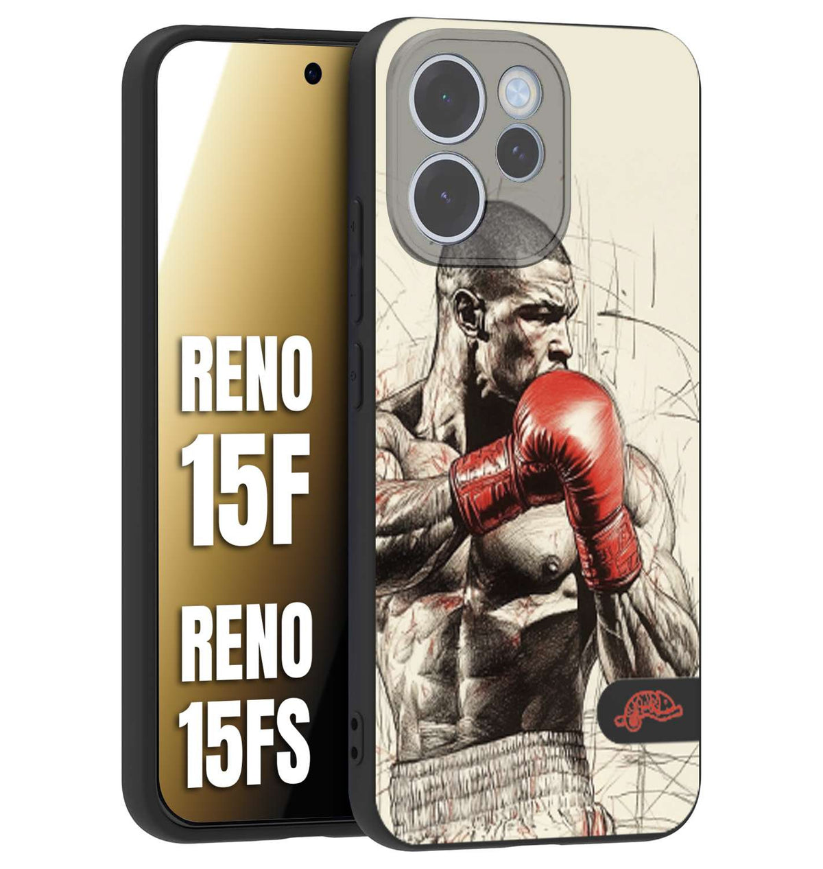CUSTOMIZZA - Custodia cover nera morbida in tpu compatibile per Oppo Reno 15 F - Reno 15 FS pugilato pugili disegno tattoo guantoni box sport ring