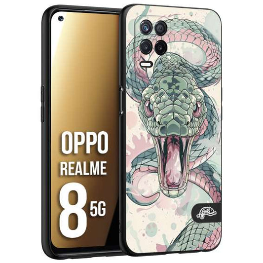 CUSTOMIZZA - Custodia cover nera morbida in tpu compatibile per Realme 8 5G snake pink green serpente tatuaggio tattoo disegnato a mano