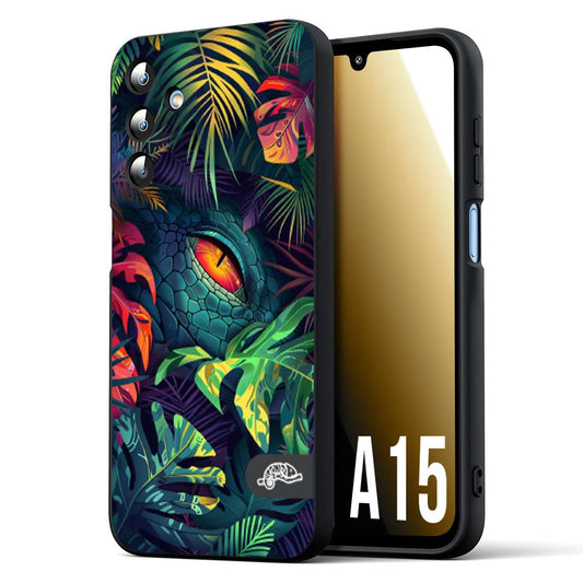 CUSTOMIZZA - Custodia cover nera morbida in tpu compatibile per Samsung A15 5G animali color giungla tropicale occhio di coccodrillo alligatore disegnato