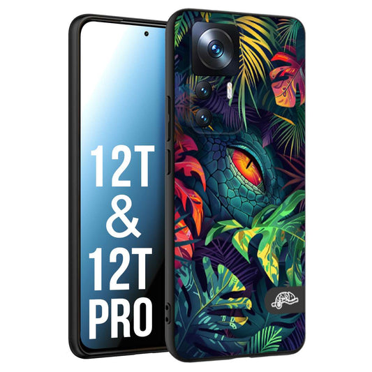 CUSTOMIZZA - Custodia cover nera morbida in tpu compatibile per Xiaomi 12T - 12T PRO animali color giungla tropicale occhio di coccodrillo alligatore disegnato