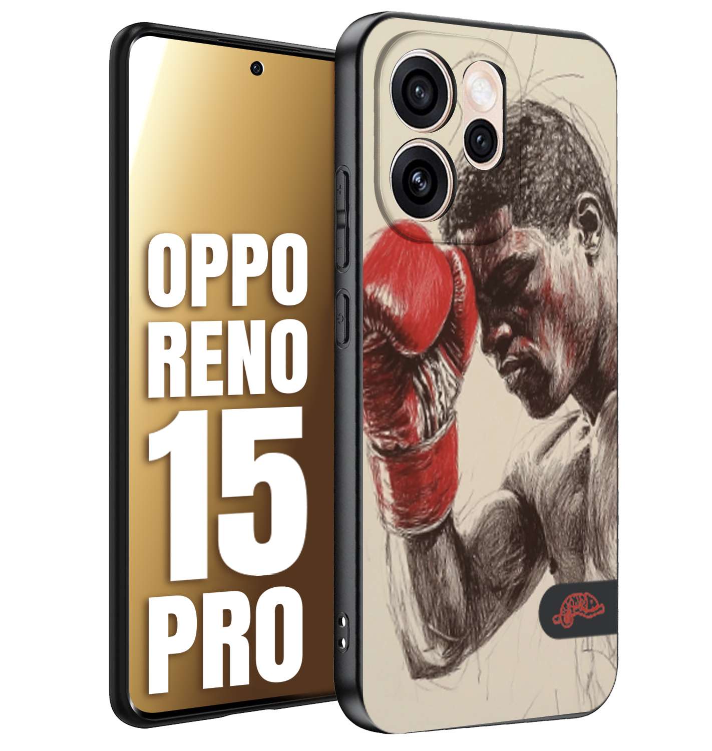 CUSTOMIZZA - Custodia cover nera morbida in tpu compatibile per Oppo Reno 15 PRO pugilato pugili disegno tattoo guantoni boxer pesi massimi