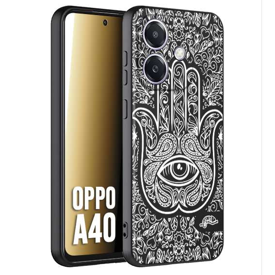 CUSTOMIZZA - Custodia cover nera morbida in tpu compatibile per Oppo A40 mano di fatima effetto rilievo mandala donna