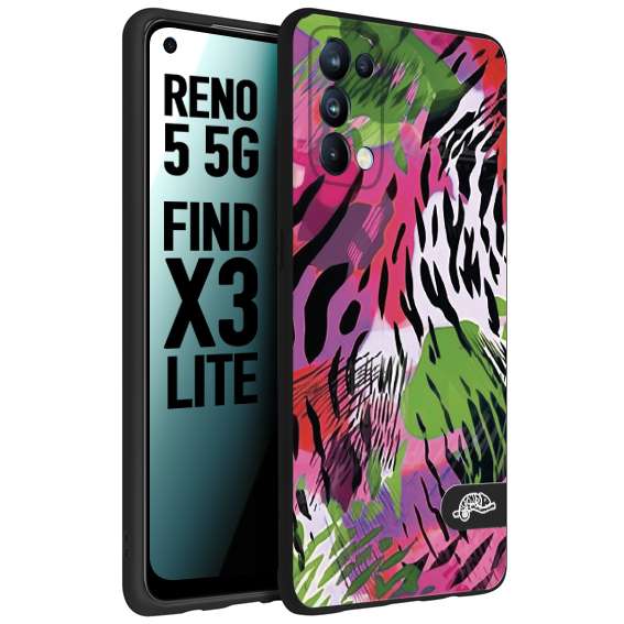 CUSTOMIZZA - Custodia cover nera morbida in tpu compatibile per Oppo Reno 5 5G leopardato tigrato tiger colorata summer color verde fucsia