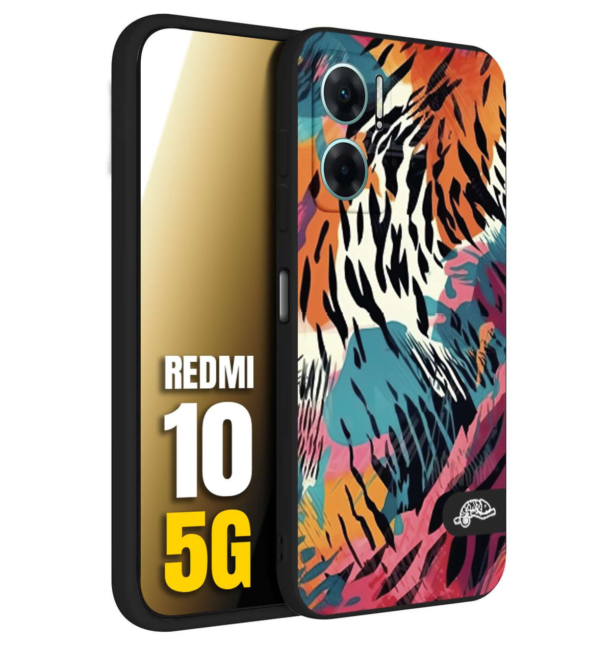 CUSTOMIZZA - Custodia cover nera morbida in tpu compatibile per Xiaomi Redmi 10 5G leopardato maculato tigrato tiger colorata summer color
